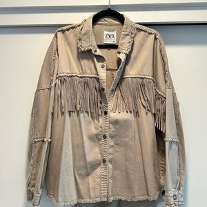Zara Beige Rhinestone Fringe Utility Jacket